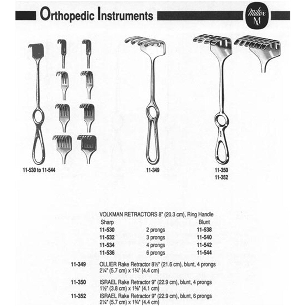 MILTEX VOLKMAN Retractor, 8-1/2" (216mm), 3 Prongs, Sharp, Ring Handle. MPN: 11-532 - Image 3