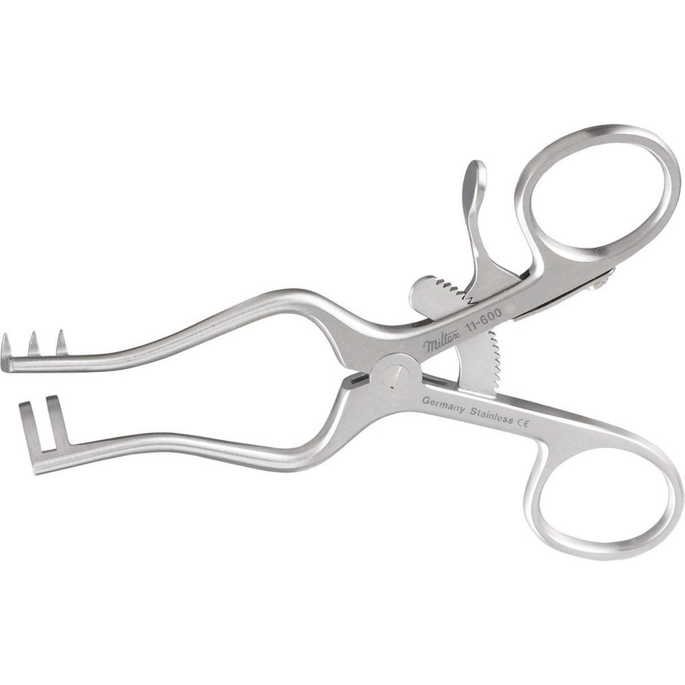 MILTEX WEITLANER Retractor, 4-3/8" (110mm), Sharp, 2 X 3 Teeth, 2" (50mm) Spread. MPN: 11-600