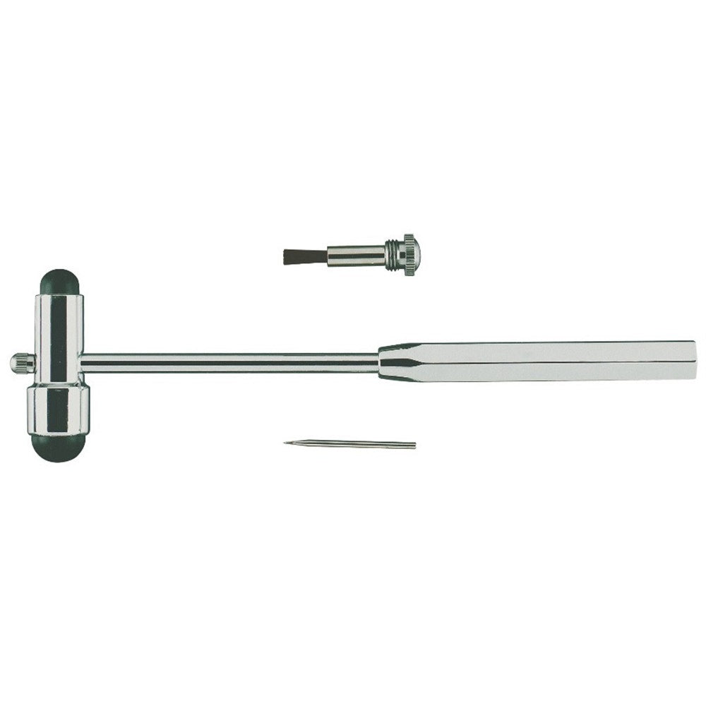 MILTEX BUCK Neurological Hammer 7 3/4" (197mm) with brush & needle (screw into handle), chrome. MPN: 1-220