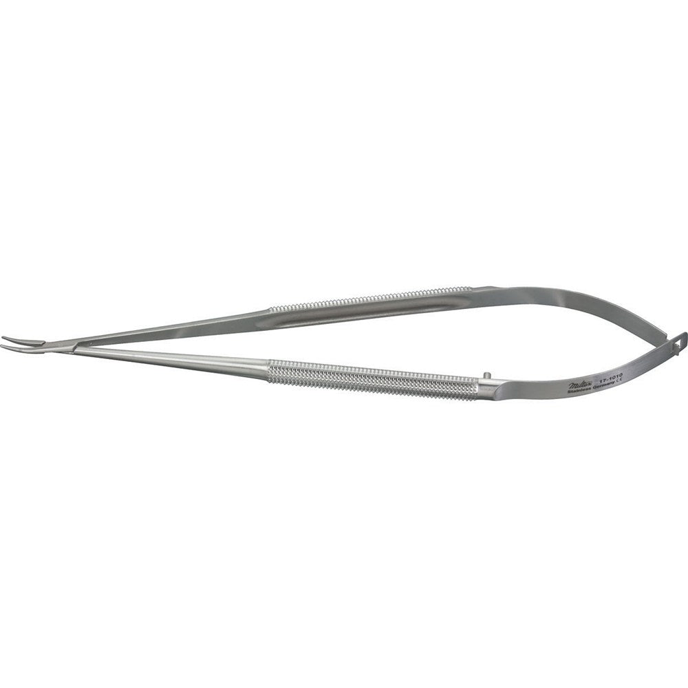 Miltex Micro Needle Holder, 7⅛" (18.1 cm), Curved, Round Handles, 0.6 mm Tips. MPN: 17-1010