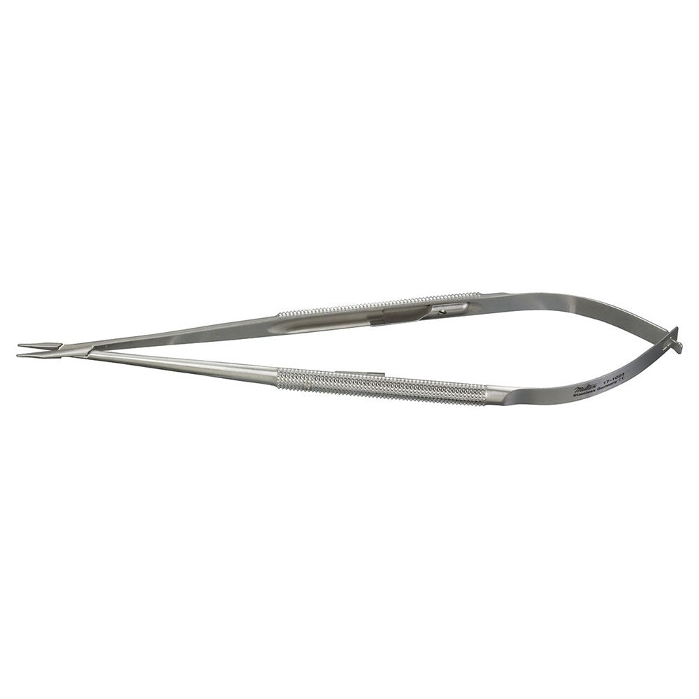 Miltex Micro Needle Holder, 7⅛" (18.1 cm), Straight, with Lock, Round Handles, 0.6 mm Tips. MPN: 17-1024