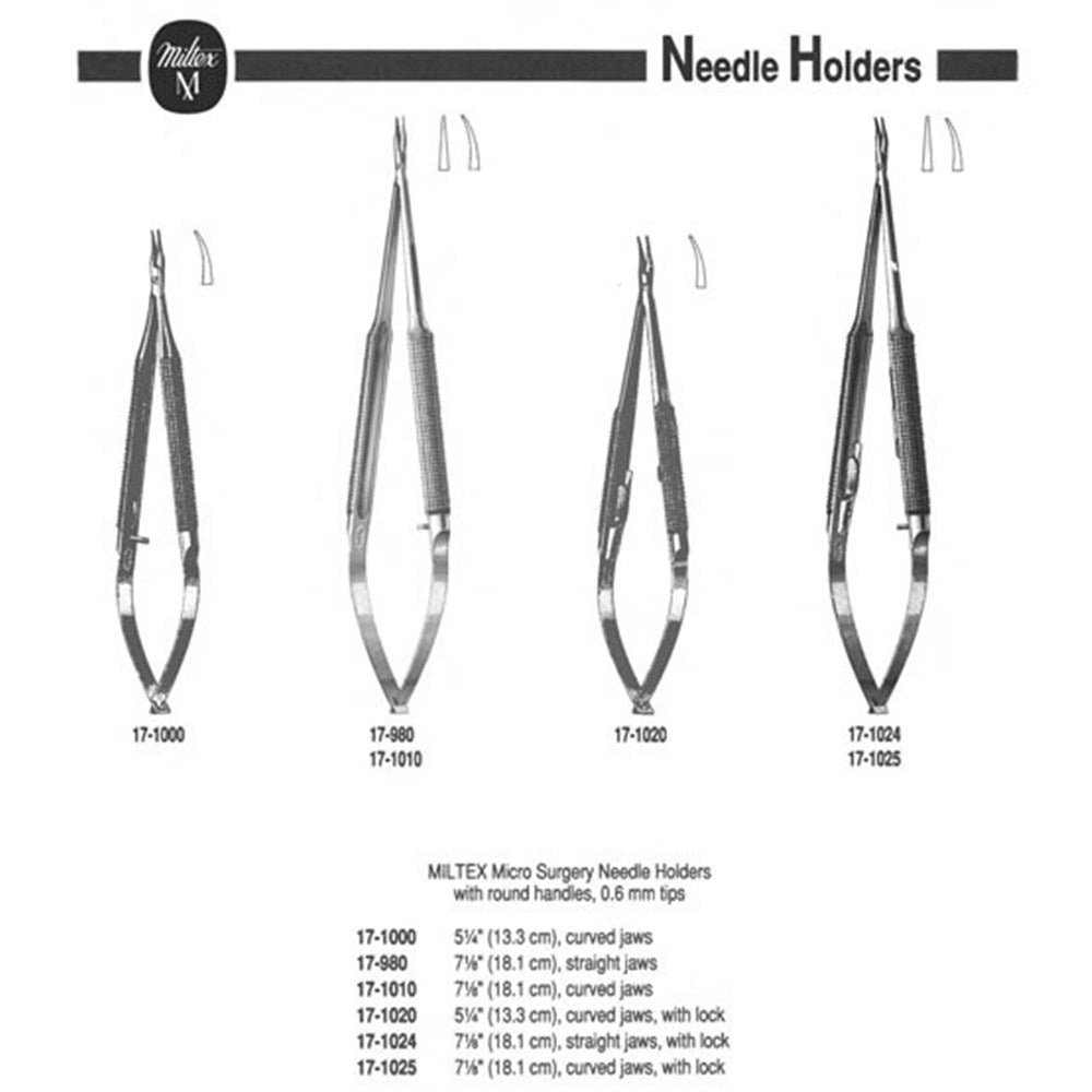 Miltex Micro Needle Holder, 7⅛" (18.1 cm), Straight, Round Handles, 0.6 mm Tips. MPN: 17-980 - Image 2