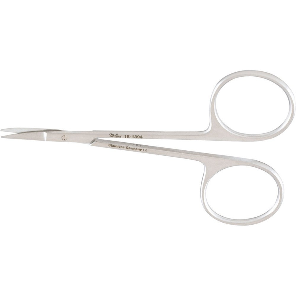 MILTEX BONN Miniature Iris Scissors, 3-1/2" (8.9 cm), curved, with 15 mm blades. MPN: 18-1394