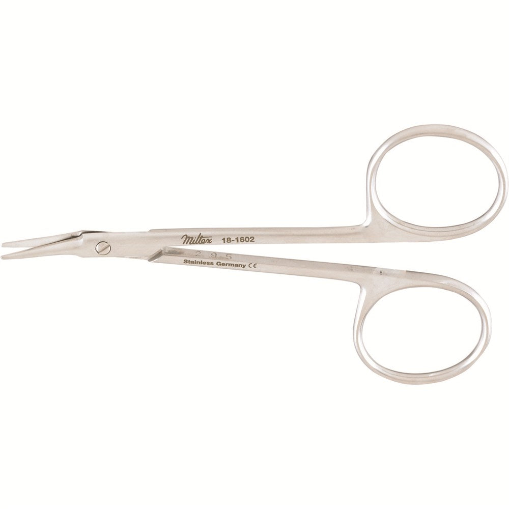 MILTEX AEBLI Corneal Scissors, 4" (10.2 cm), angled on flat, right. MPN: 18-1602