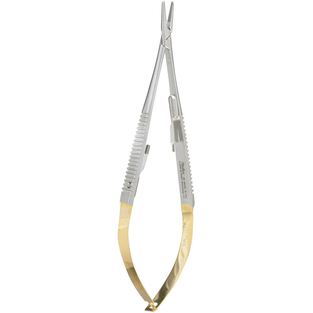 Miltex Castroviejo Needle Holder, 5½" (14 cm), Straight, Serrated Jaws, with Lock, Tungsten Carbide. MPN: 18-1828A-TC