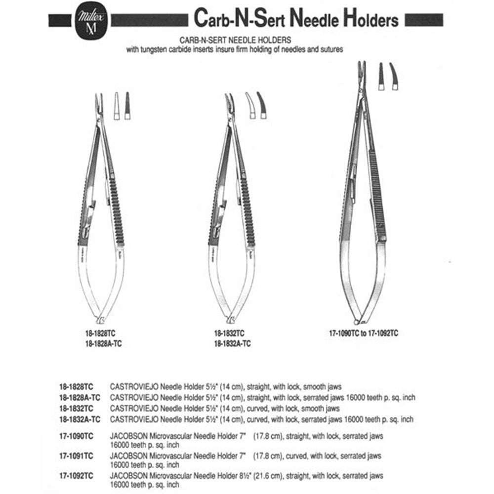 Miltex Castroviejo Needle Holder, 5½" (14 cm), Curved, Serrated Jaws, with Lock, Tungsten Carbide. MPN: 18-1832A-TC - Image 2