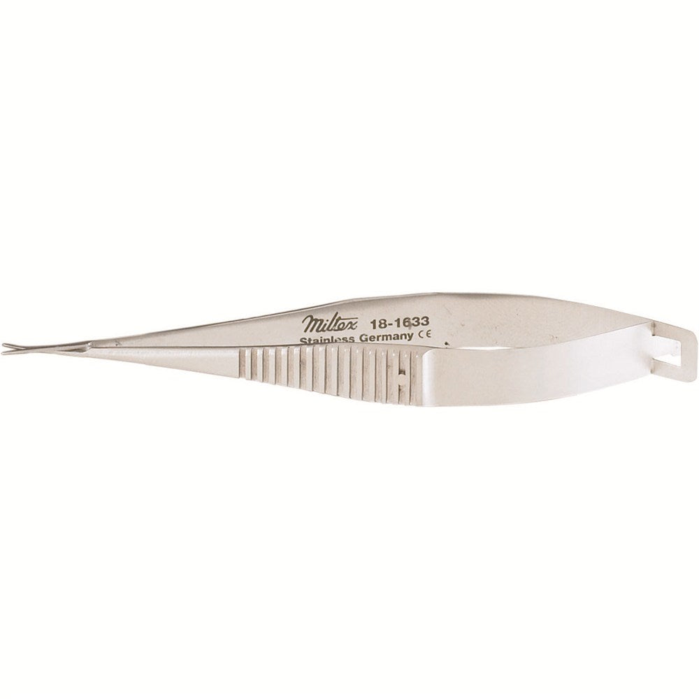 Miltex Castroviejo Needle Holder, 5¾" (14.5 cm), Curved, Extra Delicate Jaws, with Lock. MPN: 18-1833