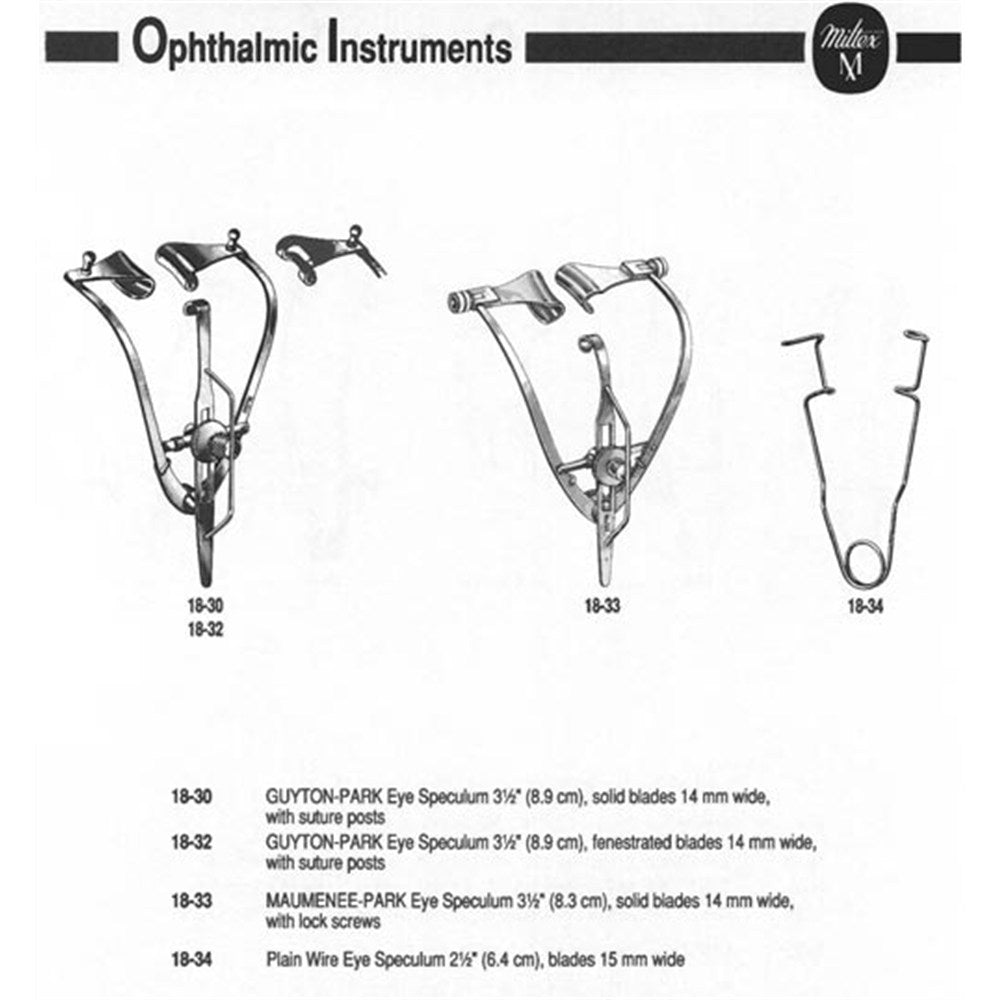 MILTEX MAUMENEE-PARK Eye Speculum, 3-1/4" (8.3 cm), solid blades 14 mm wide, lock screws. MPN: 18-33 - Image 2