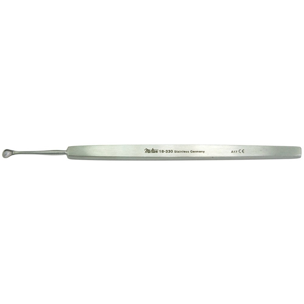 MILTEX ELLIS Foreign Body Spud, 4-1/2" (114mm), 1.3mm blade, curved. MPN: 18-380