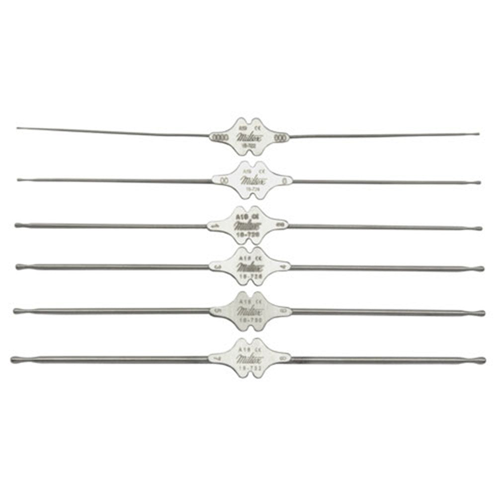 MILTEX WILLIAMS Lacrimal Probe, 5-1/8" (130mm), silver, double ended, sizes 5-6, 1.3mm and 1.4mm tips. MPN: 18-730