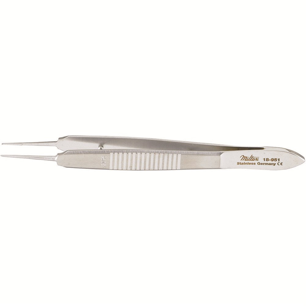 MILTEX CASTROVIEJO Suturing Forceps, 3-7/8“ (99mm), 1x2 0.3mm Teeth, with Tying Platform. MPN: 18-951