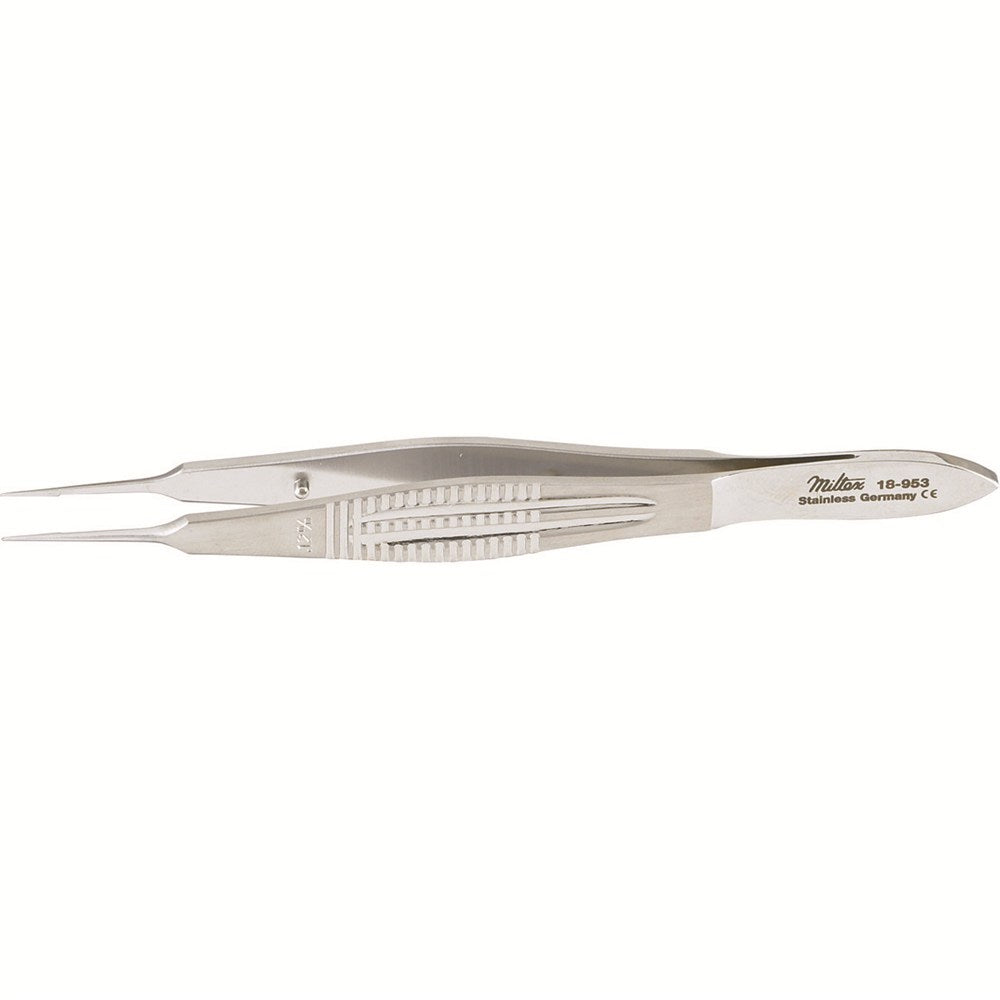 MILTEX CASTROVIEJO Micro Suturing Forceps 4" (10.2 cm) with 11mm wide handles, 1x2 teeth 0.12mm, tying platform. MPN: 18-953