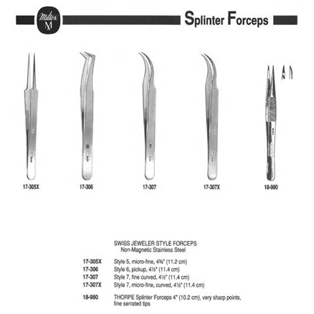 MILTEX THORPE Corneal & Splinter Forceps, 4" (10.2 cm), very sharp points, fine serrated tips. MPN: 18-980 - Image 2