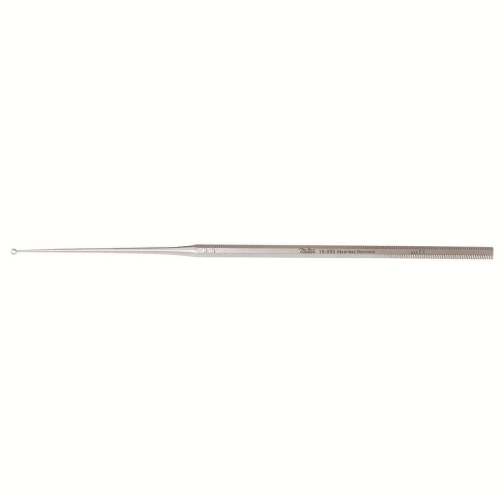 MILTEX BUCK Ear Curette, 6-1/2" (16.5 cm), angled, blunt, size 0. MPN: 19-292