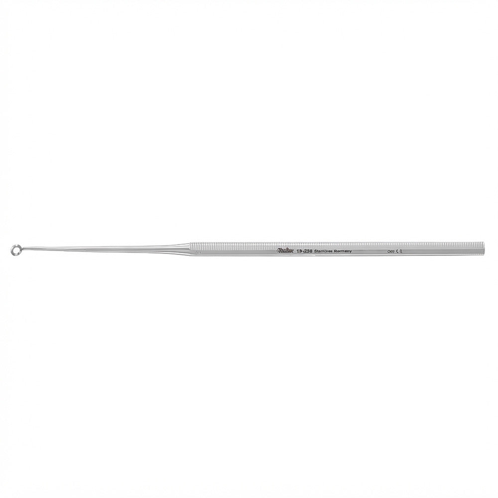 MILTEX BUCK Ear Curette, 6-1/2" (16.5 cm), angled, blunt, size 3. MPN: 19-298