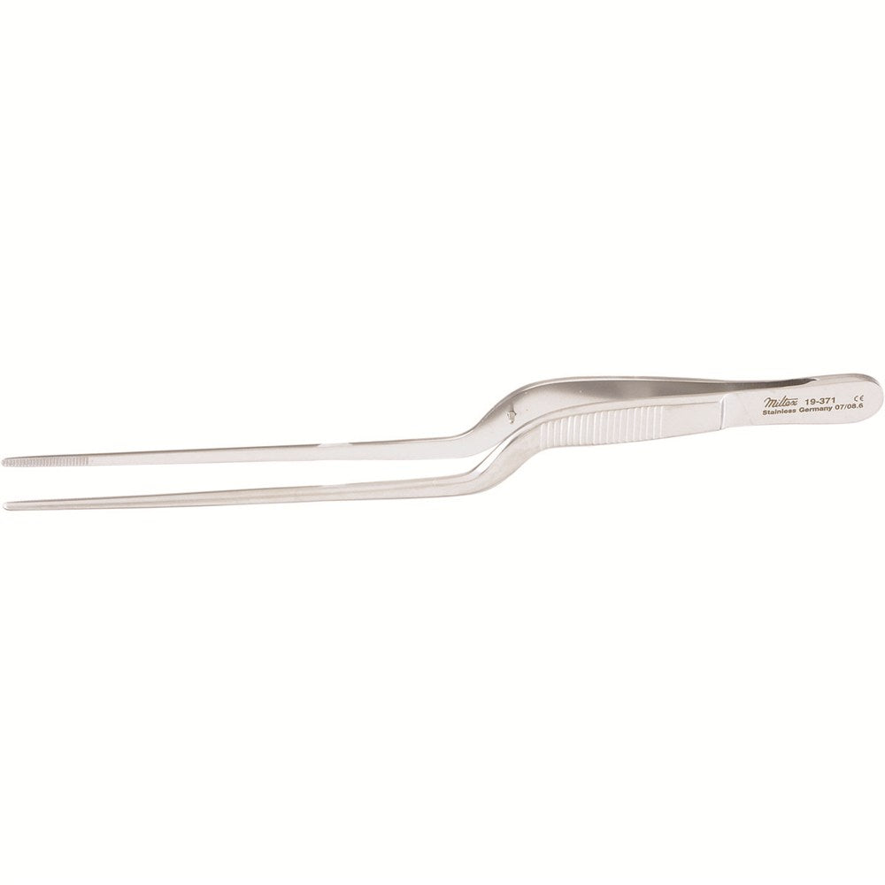 MILTEX JANSEN Ear Forceps, 6-1/4" (15.9 cm), bayonet shape, very delicate with 2 mm wide serrated tips. MPN: 19-371