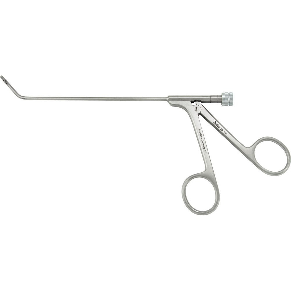 MILTEX Frontal Sinus Recess Giraffe Forceps, 5-1/2" shaft, 2 X 4 mm, 45 degrees horizontal jaws, luer lock port/cleaning. MPN: 20-1012
