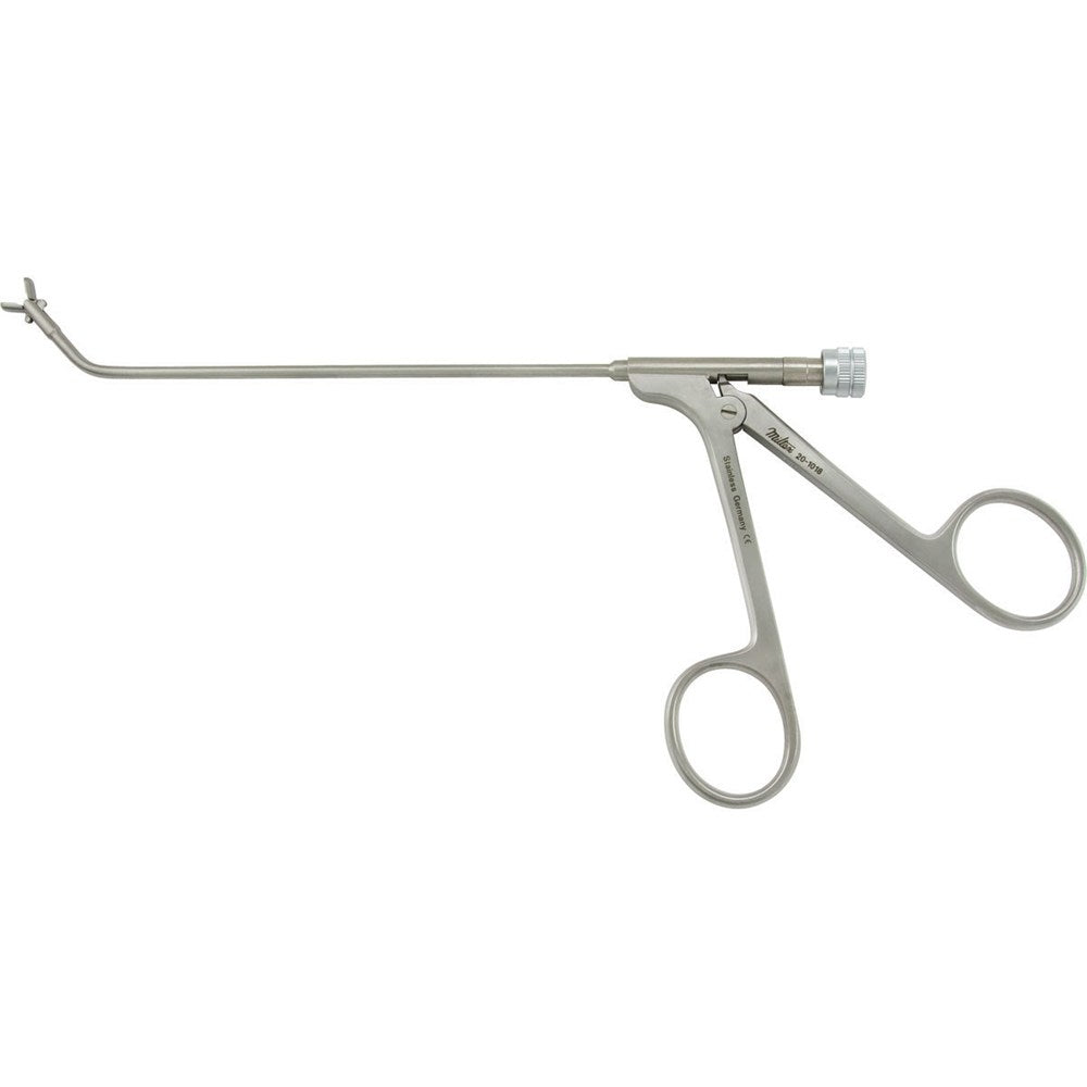 MILTEX Frontal Sinus Recess Giraffe Forceps, 5-1/2" shaft, 3 X 5 mm, 45 degree vertical jaws, luer lock port/cleaning. MPN: 20-1018