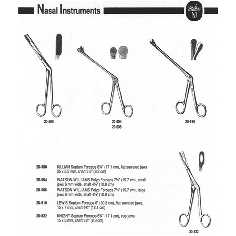MILTEX WATSON-WILLIAMS Nasal Polyp Forceps, 7-3/4" (19.7 cm), small jaws 6 mm wide, shaft 4-1/4" (10.8 cm). MPN: 20-504 - Image 2