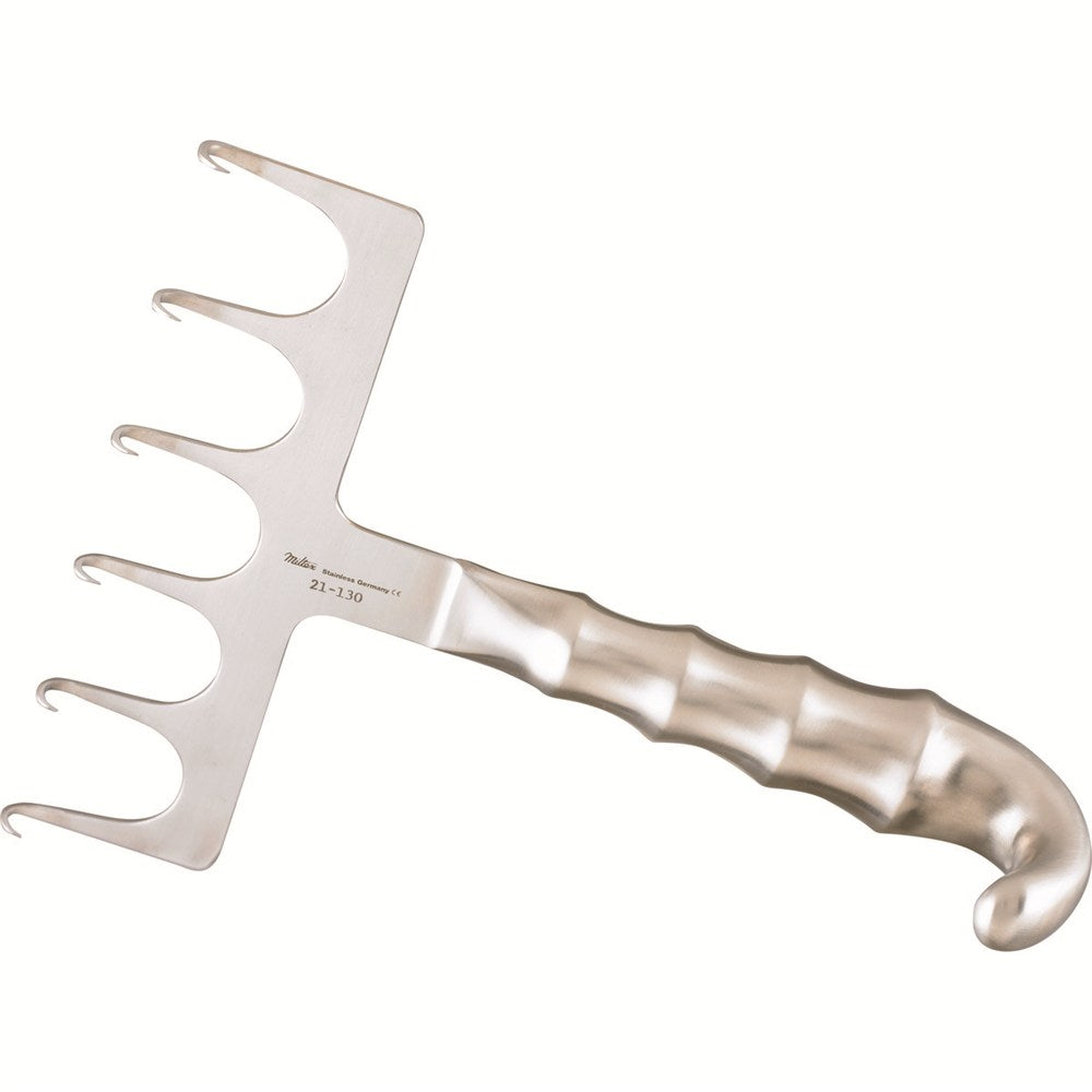 MILTEX Yancoskie Abdominoplasty Retractor, 6 Sharp Prongs, In-Line, Length= 7-1/2" (191 mm), Width= 152 mm. MPN: 21-130