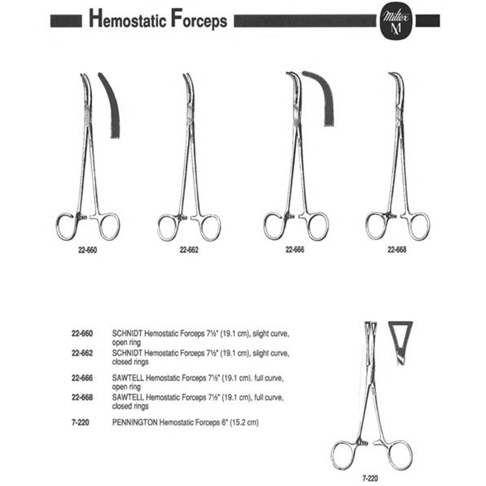 MILTEX SAWTELL Tonsil Hemostat Forceps, 7-1/2" (19.1 cm), full curve, closed rings. MPN: 22-668 - Image 2