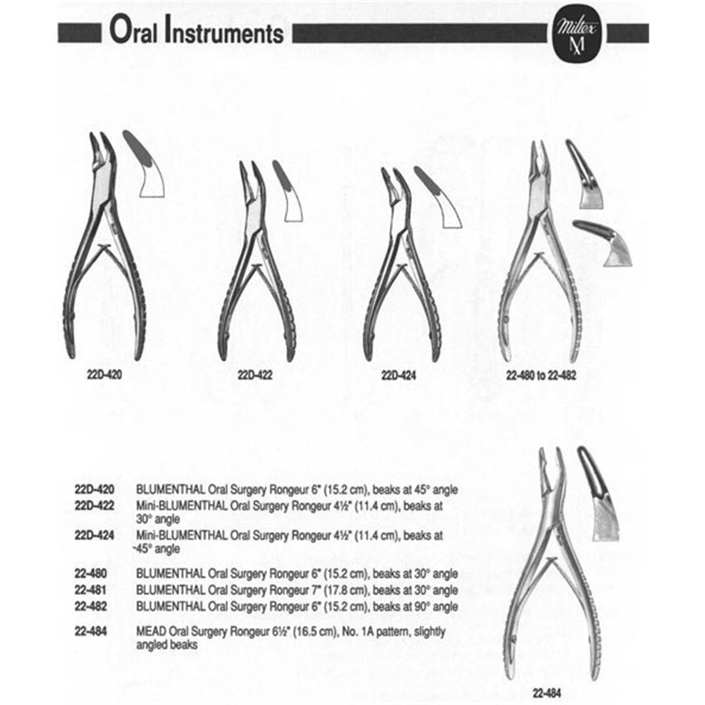 MILTEX Mini- BLUMENTHAL Oral Surgery Rongeur 4 1/2" (11.4cm) beaks at -45 degree angle. MPN: 22D-424 - Image 2