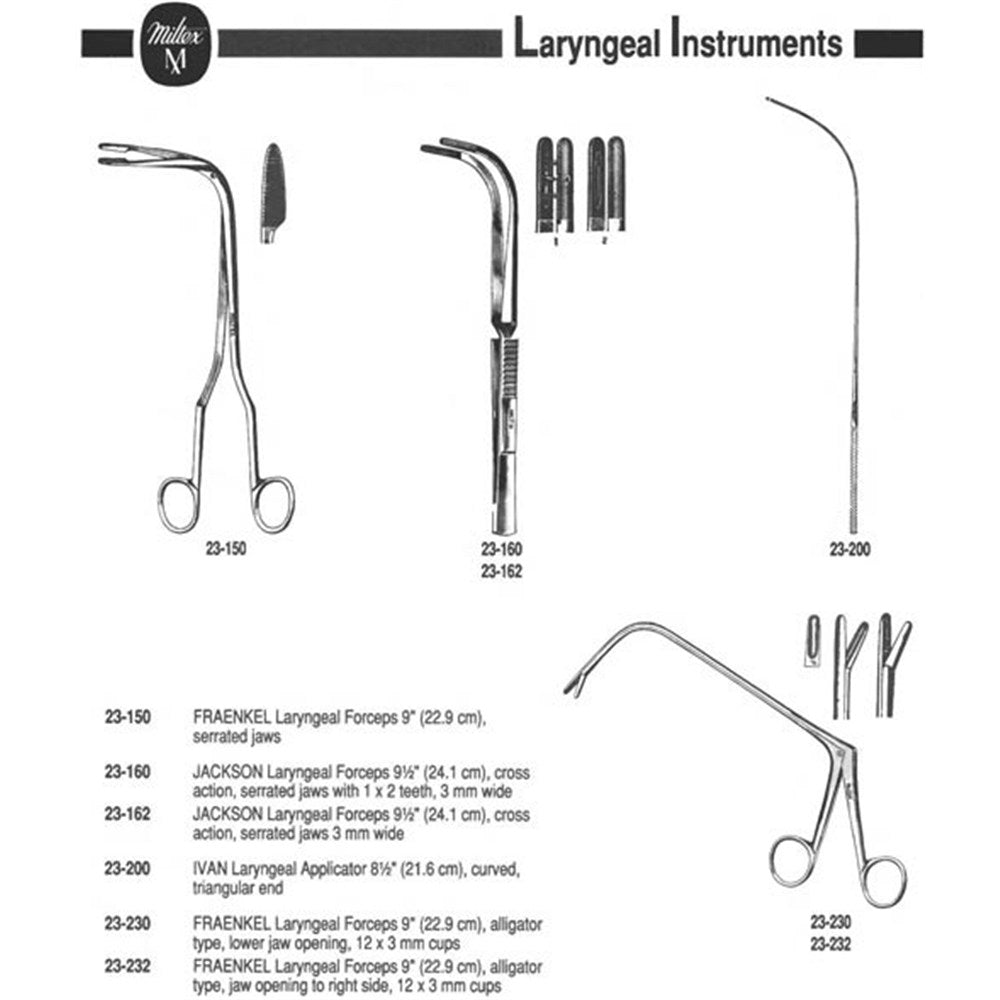 MILTEX JACKSON Laryngeal Forceps, 9-1/2" (24.1 cm), cross action, 3 mm wide serrated jaws. MPN: 23-162 - Image 2