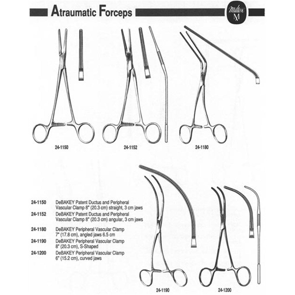 MILTEX DEBAKEY Patent Ductus and Peripheral Vascular Clamp, 7-3/4" (195mm), straight, 32mm jaw. MPN: 24-1150 - Image 2