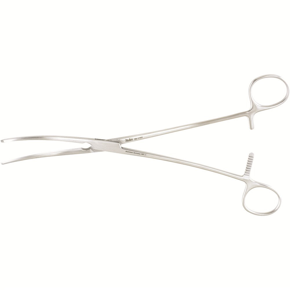 MILTEX CRAFOORD Coarctation Clamp, 9-1/2" (24.1 cm), slightly curved jaws 65 mm with longitudinal serrations. MPN: 25-1160