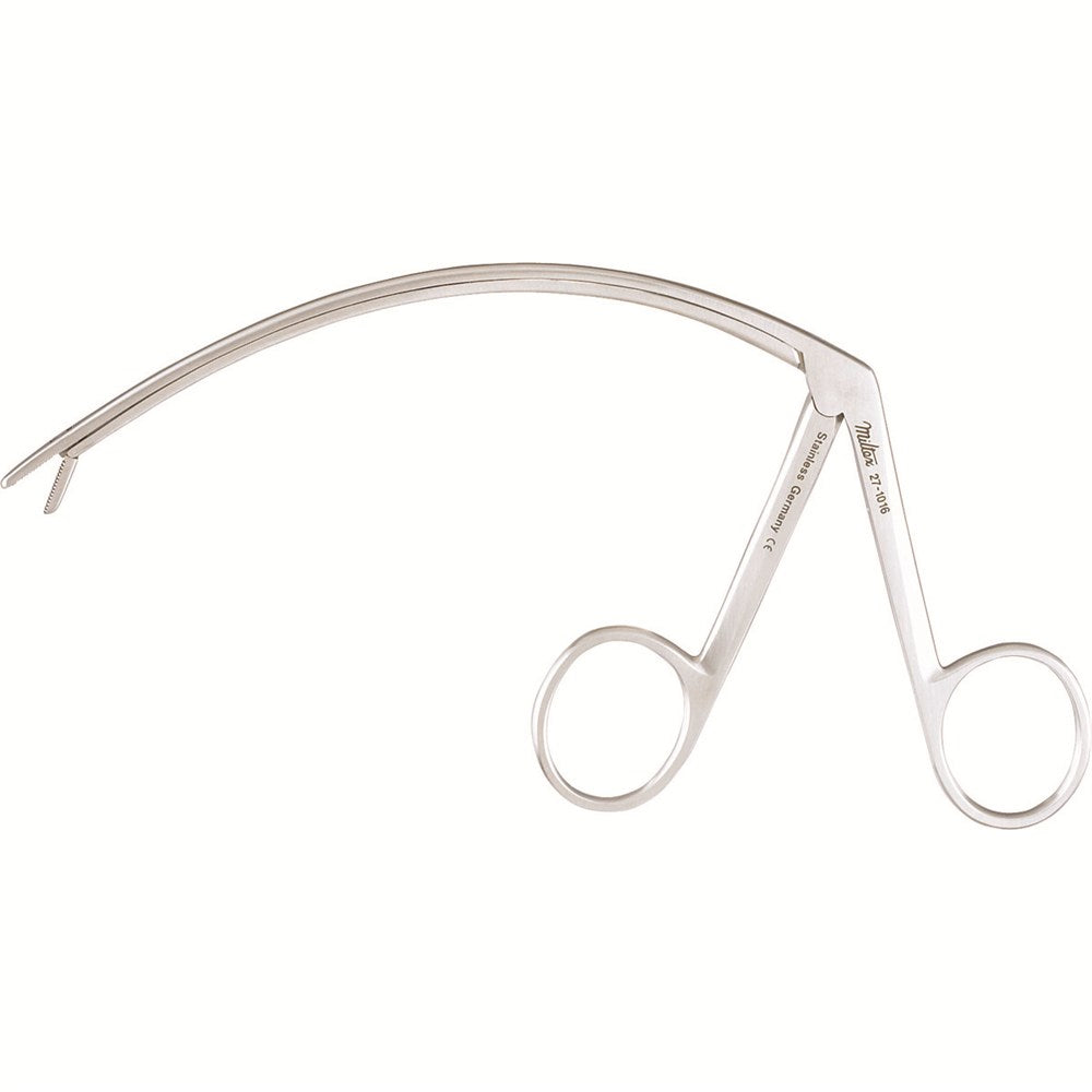 MILTEX Tendon Pulling Forceps, 5" (127mm), Curved Shaft, Serrated Jaws. MPN: 27-1016