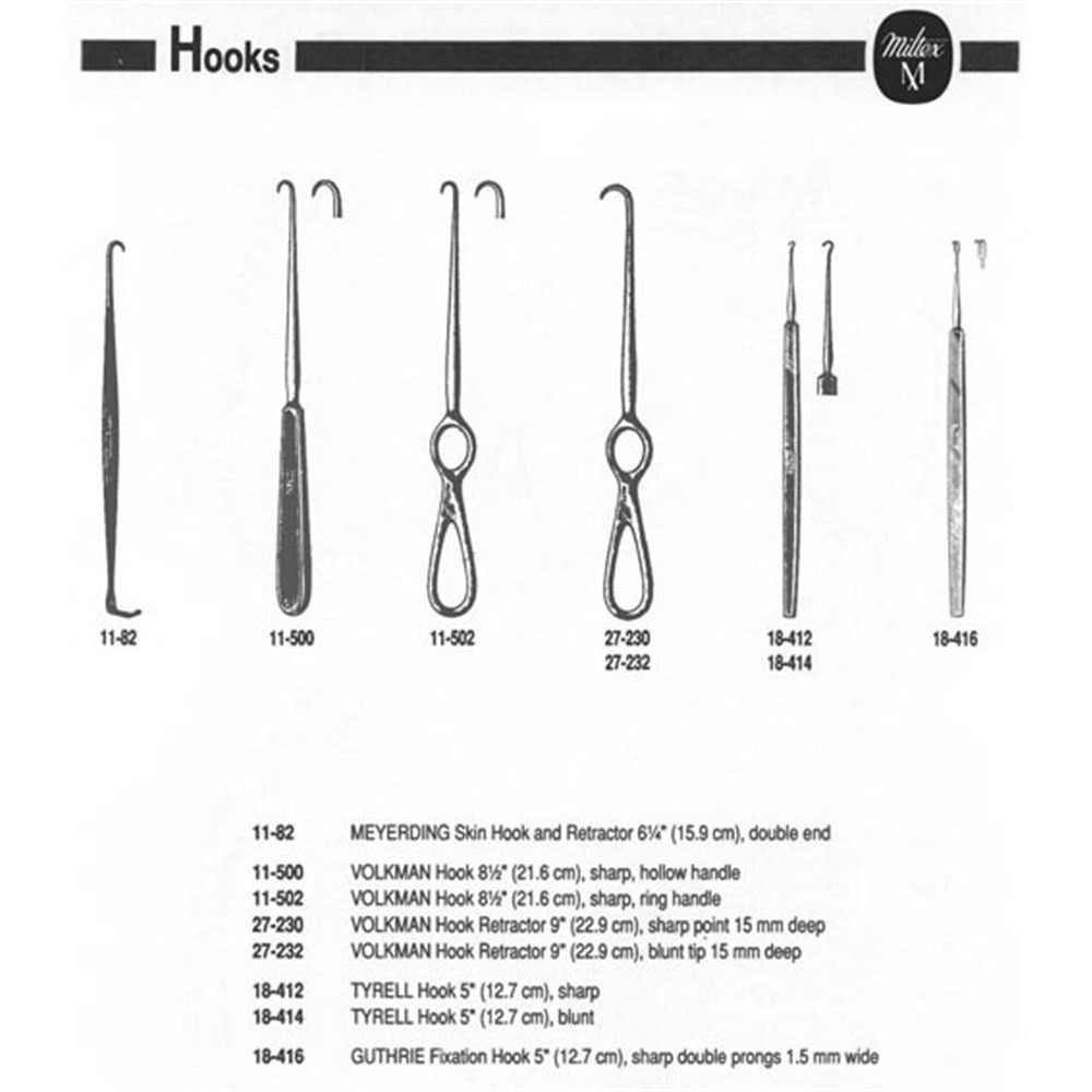 MILTEX VOLKMAN Hook Retractor, 8-3/4" (225mm), Sharp, 15mm deep Hook. MPN: 27-230 - Image 3