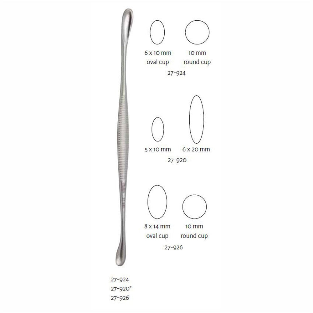 MILTEX VOLKMAN Bone Curette 7-3/4" (197mm), Double-Ended, Oval and Round Cup, 9.1x16.5mm and 11mm diameter. MPN: 27-928 - Image 3