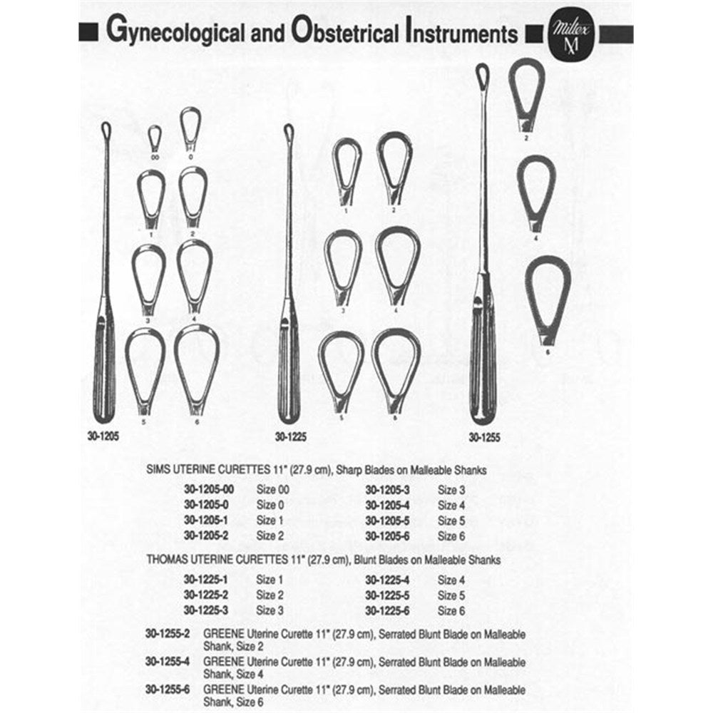 MILTEX SIMS Uterine Curette, 11" (27.9 cm), sharp blades on malleable shank, size 00. MPN: 30-1205-00 - Image 2