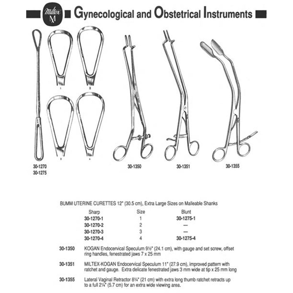 MILTEX BUMM Uterine Curette, 12" (30.5 cm), extra large sizes on malleable shank, size 2, sharp. MPN: 30-1270-2 - Image 2