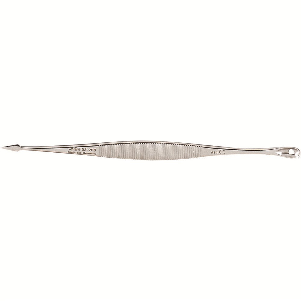 MILTEX SAALFELD Comedone Extractor, 4-1/4" (108mm), Double-Ended, Spoon End 4.6mm wide, Acne Lancet End 2.7mm wide. MPN: 33-206