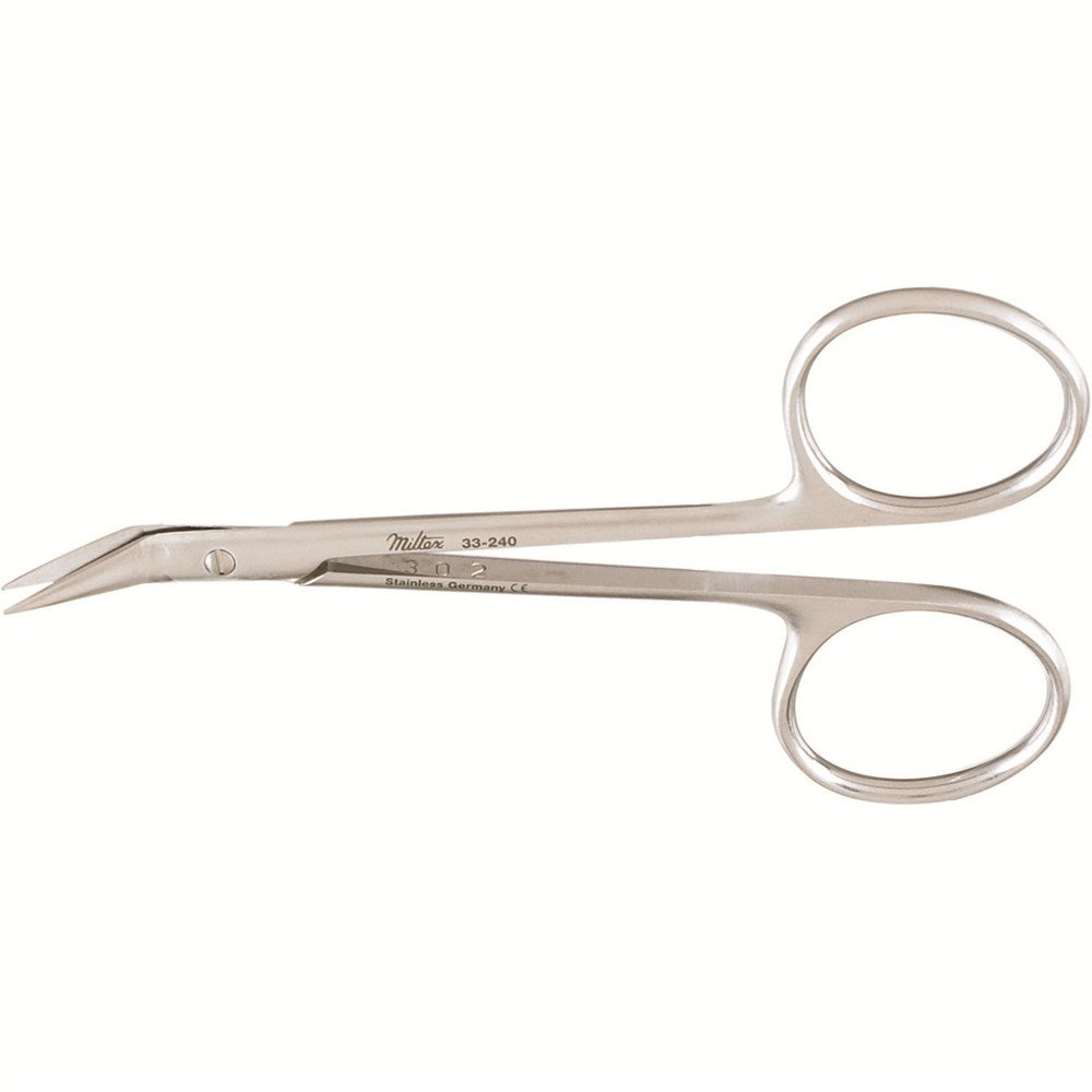 MILTEX BIRO Dermal Naevus Scissors, 4" (103mm), Angled Blades with Sharp Outside Edges. MPN: 33-240