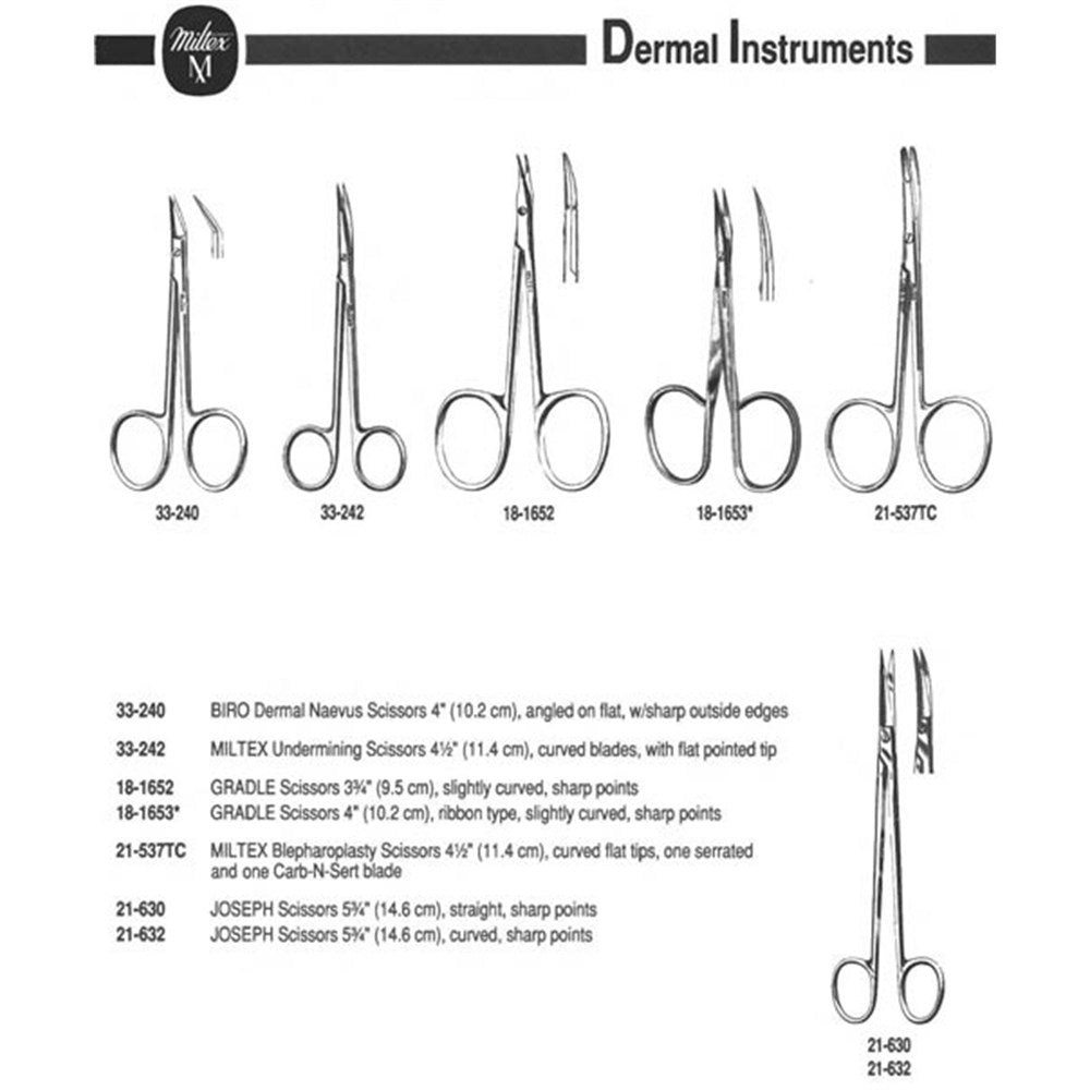 MILTEX BIRO Dermal Naevus Scissors, 4" (103mm), Angled Blades with Sharp Outside Edges. MPN: 33-240 - Image 4