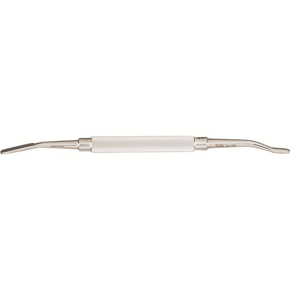 MILTEX MILLER Bone File, 7-1/4" (182mm), no. 64, double-ended, 5.2mm wide and 4.5mm wide, plain serrations. MPN: 40-1375
