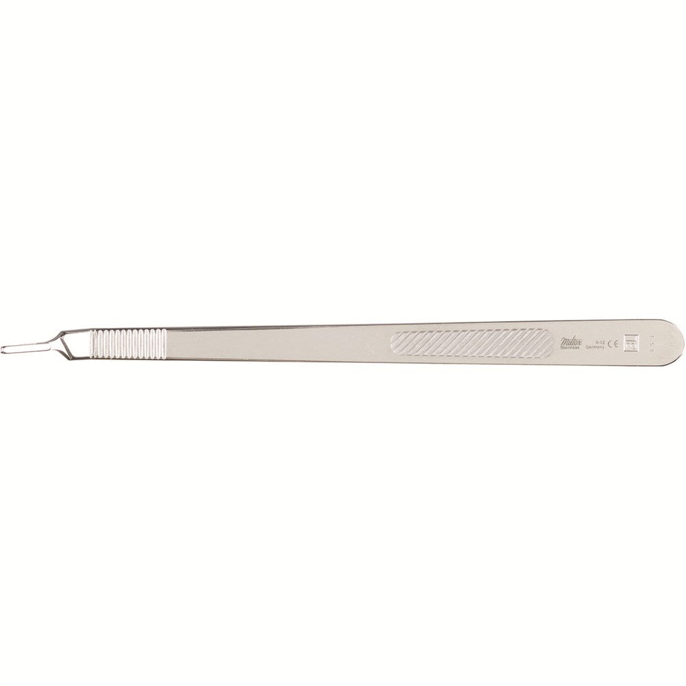 MILTEX no. 3LA Scalpel Handle, 8" (205mm), angled tip, for deep surgery, extra fine, Fits Blade Sizes 10, 11, 12, 12B, 15 & 15C. MPN: 4-12