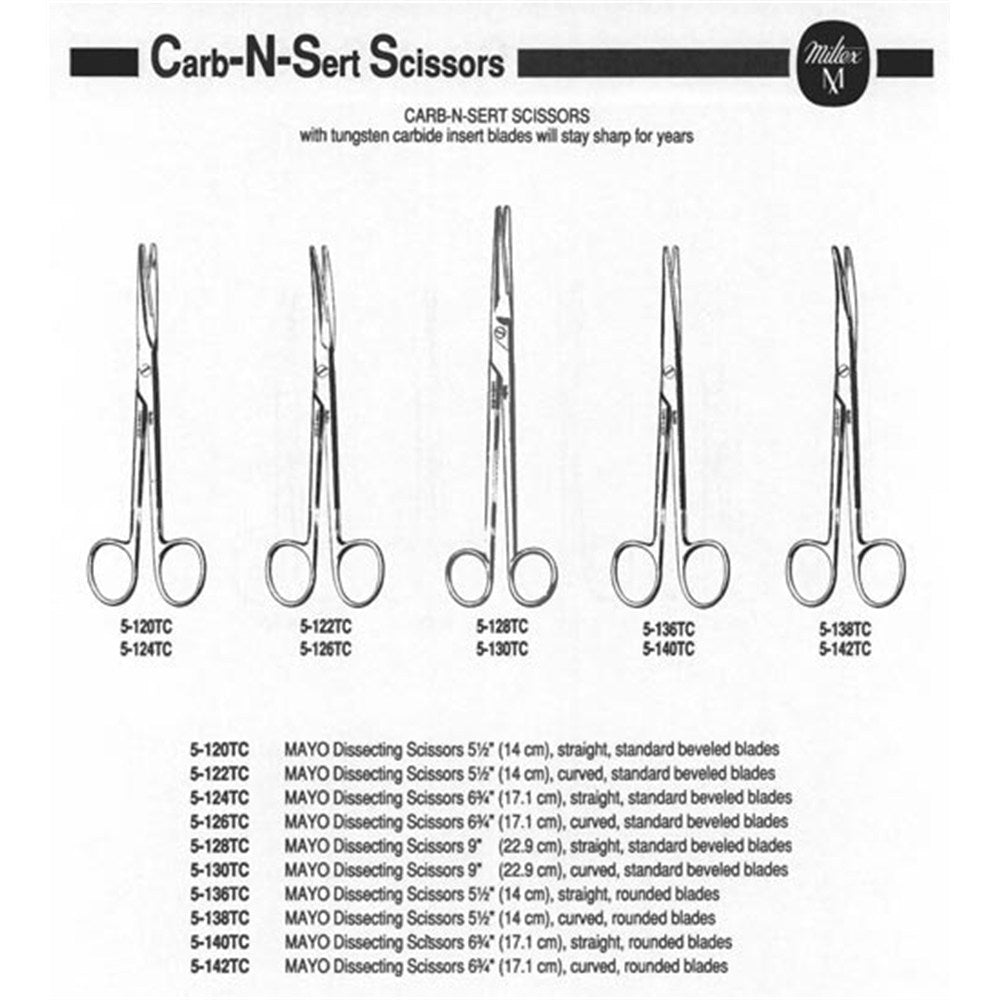 MILTEX MAYO Dissecting Scissors, 5-3/4" (145mm), Curved, Standard Beveled Blades, Carb-N-Sert. MPN: 5-122TC - Image 2