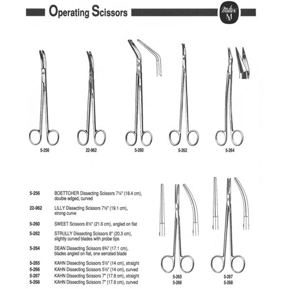 MILTEX STRULLY Dissecting Scissors, 7-3/4" (200mm), slightly curved blades with probe tips. MPN: 5-262 - Image 2
