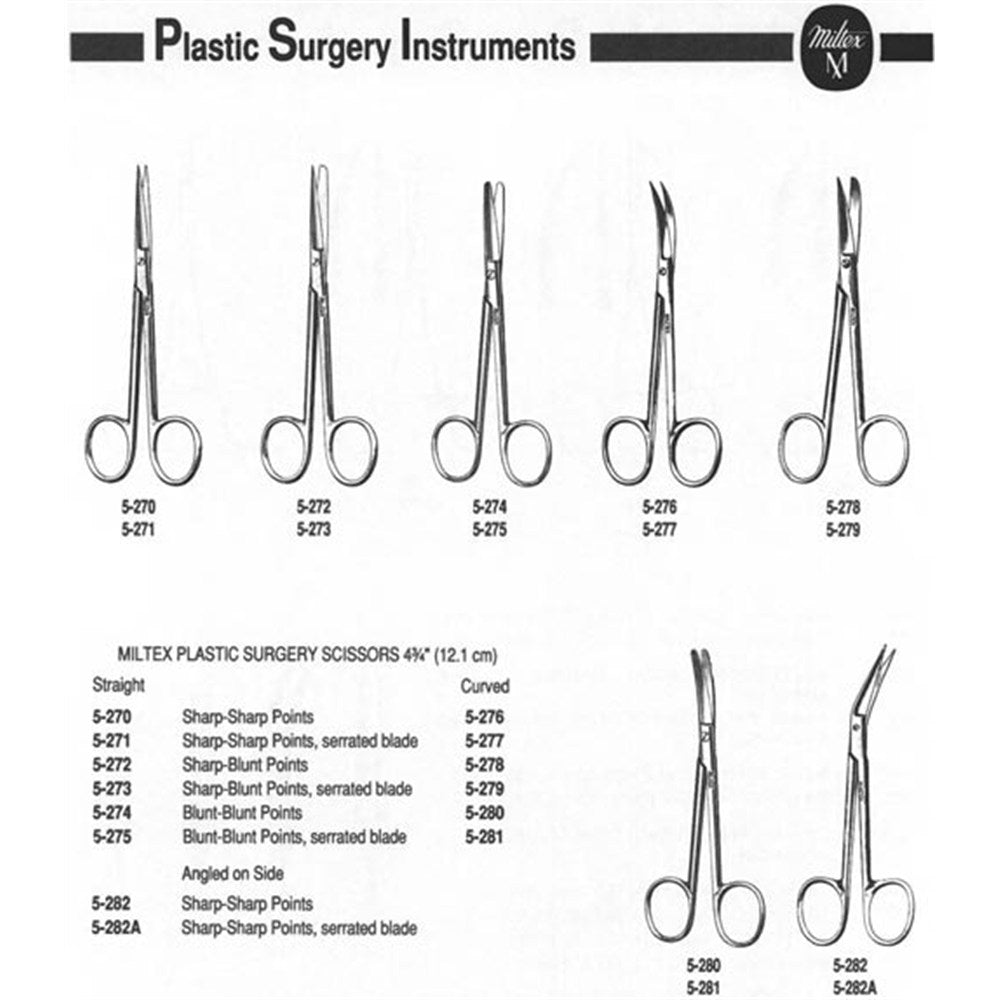MILTEX WAGNER Plastic Surgery Scissors, 4-3/4" (12.1 cm), straight, sharp-sharp points, serrated blade. MPN: 5-271 - Image 3