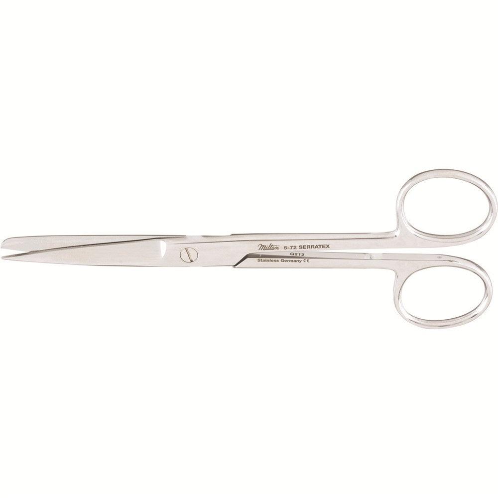 MILTEX Standard Pattern Serratex Operating Scissors, straight, 5-1/2", one serrated edge, sharp-blunt points. MPN: 5-72