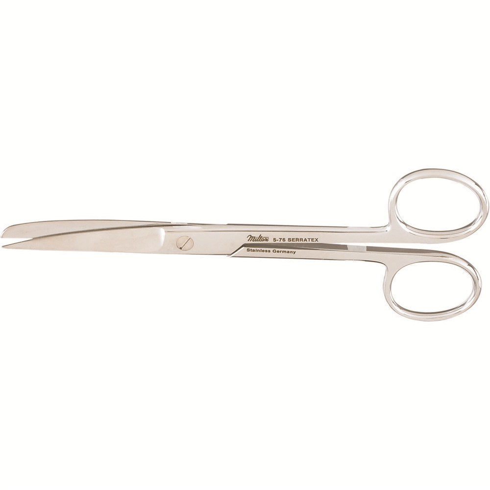 MILTEX Standard Pattern Serratex Operating Scissors, curved, 5-1/2", one serrated edge, sharp-blunt points. MPN: 5-76