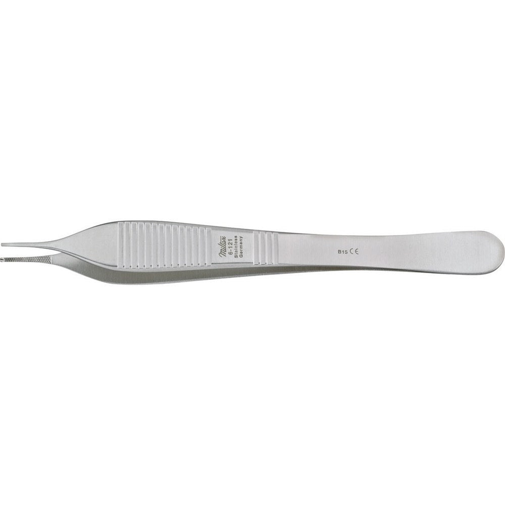 MILTEX ADSON Tissue Forceps 4-3/4" (120mm), delicate, cross serrated tips, 1 x 2 teeth. MPN: 6-121