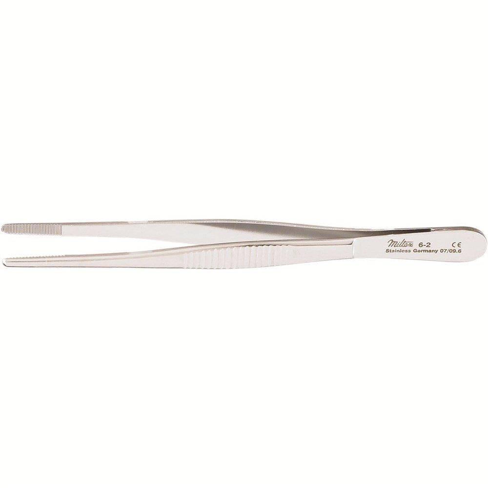 MILTEX Dressing Forceps, standard pattern serrated handles, 4-1/8" (105mm), serrated tips. MPN: 6-2