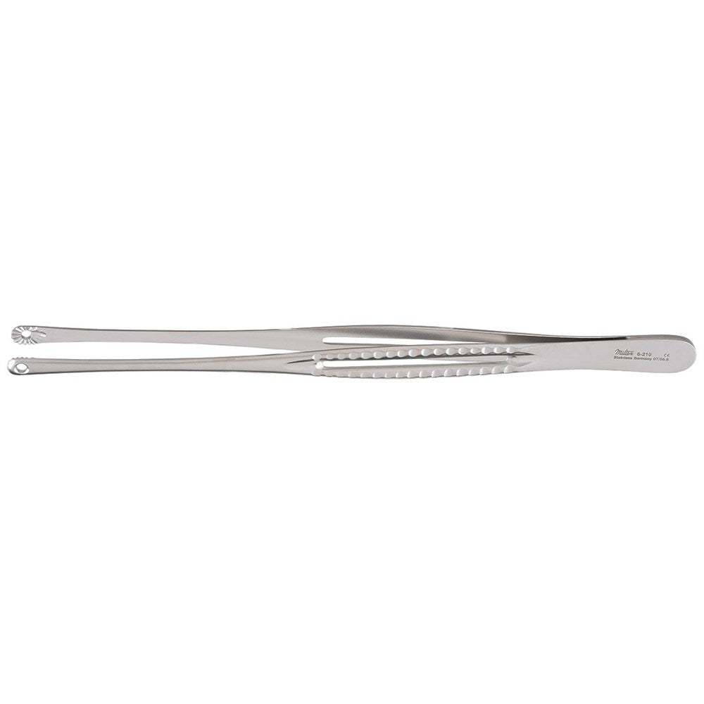 MILTEX MAYO RUSSIAN Tissue Forceps, 9" (228mm), fenestrated jaws, slotted grooved handles. MPN: 6-210
