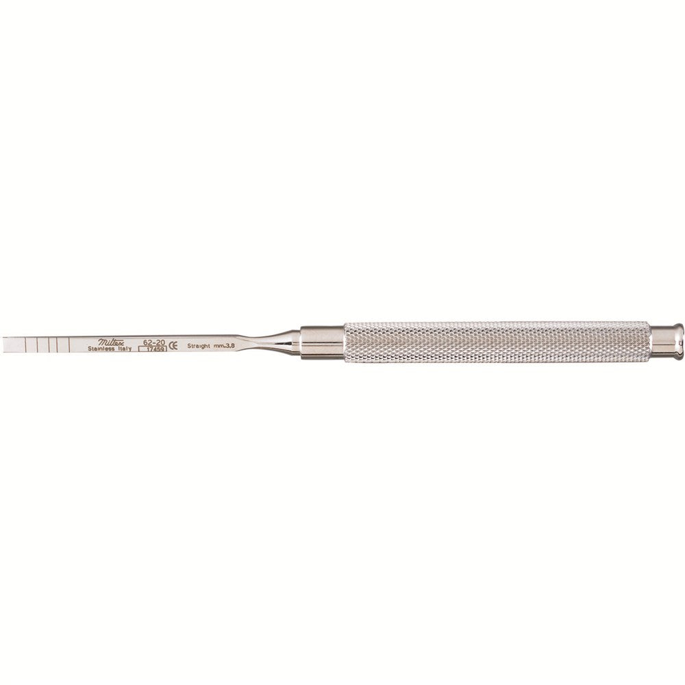 MILTEX Graduated Chisel, (7-10-13-15-18 mm markings), Straight, Length= 7" (178 mm), Width= 3.8 mm. MPN: 62-20
