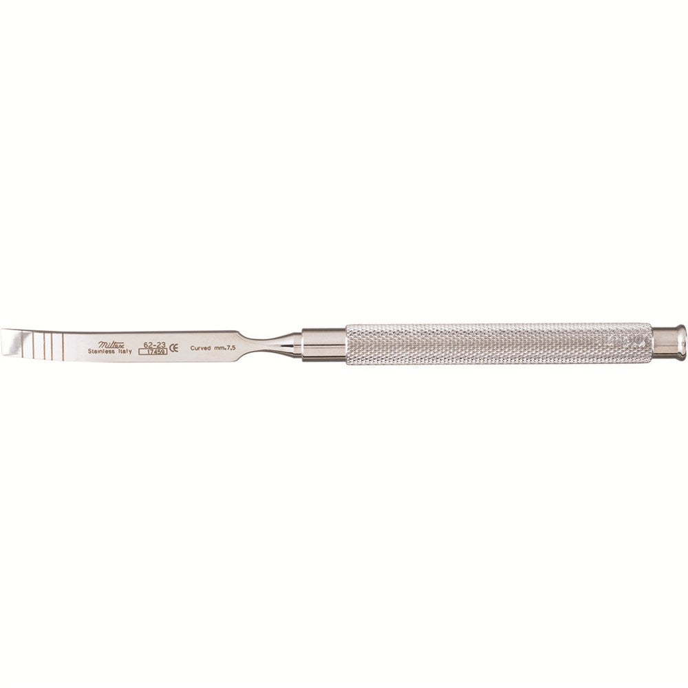 MILTEX Graduated Chisel, (7-10-13-15-18 mm markings), Curved, Length= 7" (178 mm), Width= 7.5 mm. MPN: 62-23