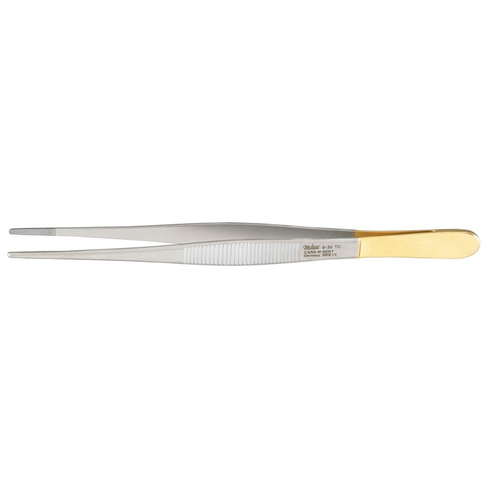 MILTEX Carb-N-Sert Dressing Forceps, 6" (15.2 cm), cross serrated tips, Carb-N-Sert. MPN: 6-30TC
